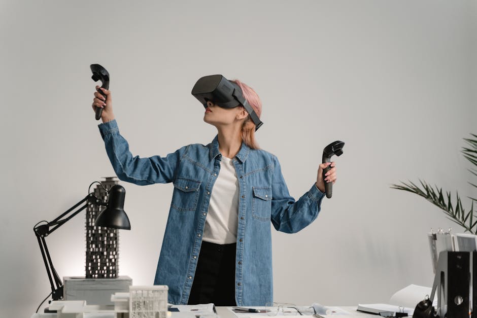 Woman engaging with VR technology