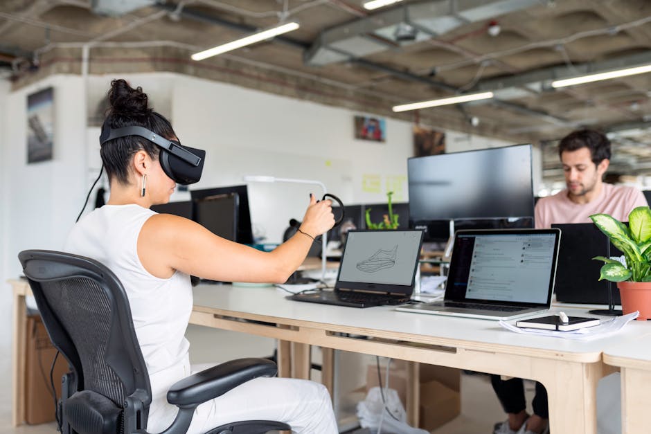 Woman using virtual reality headset